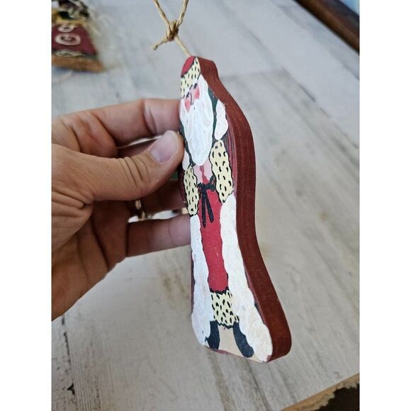 Vintage wooden Santa polar bear ornament Xmas tree set - Picture 9 of 12